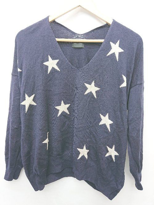 ◇ ⊇ idea diva　イデアディーバ 星柄　スター 長袖 薄手　ニット サイズF ネイビー レディース P 【1410160012994】