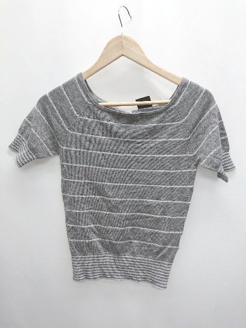 ◇ ⊇ VICKY ビッキー ボーダー ラメ 半袖 ニット カットソー サイズ2 グレー シルバー系 レディース P 【1410160006849】