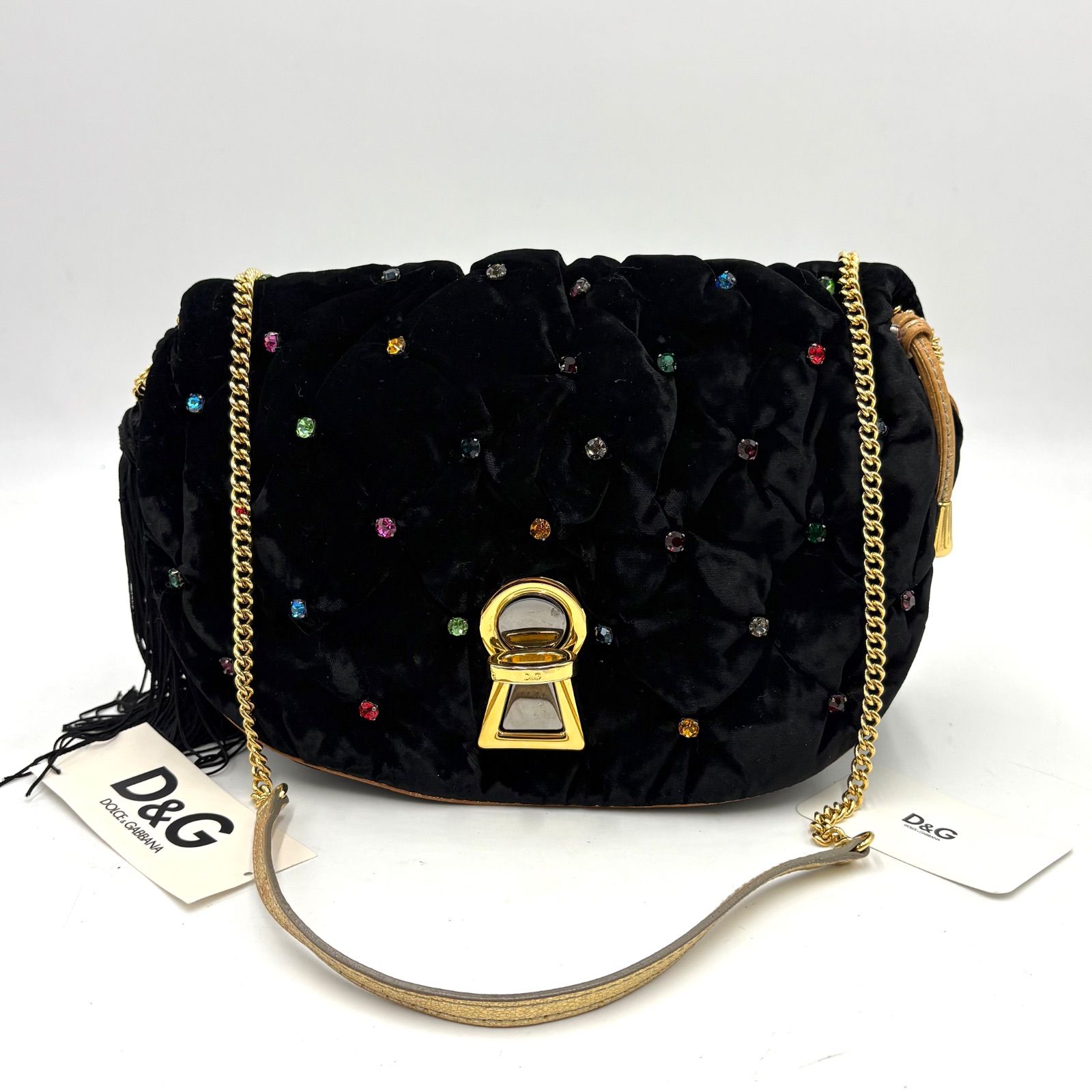 ☆訳あり☆ ドルチェ&ガッバーナ チェーン ショルダー パーティー バッグ 美品◎Dolce &Gabbana ドルチェ&ガッバーナ D&G ベルベット ビジュー