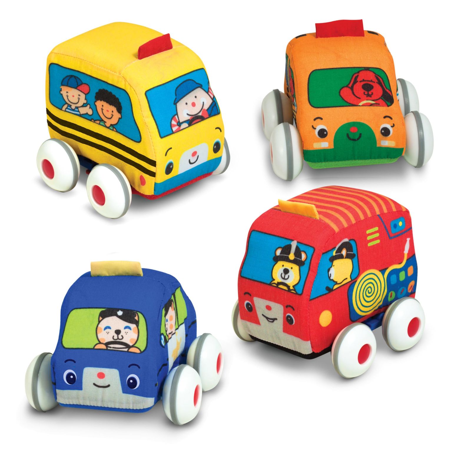 Melissa & Doug (メリッサ&ダグ) K's Kids プルバック式車両セット – ソフトな赤ちゃん用おもちゃセット 車4台とトラックとキャリーケース付き – プルバックカー ソフト車両おもちゃ 赤ちゃんと幼児向け [プルバック式車両セット]
