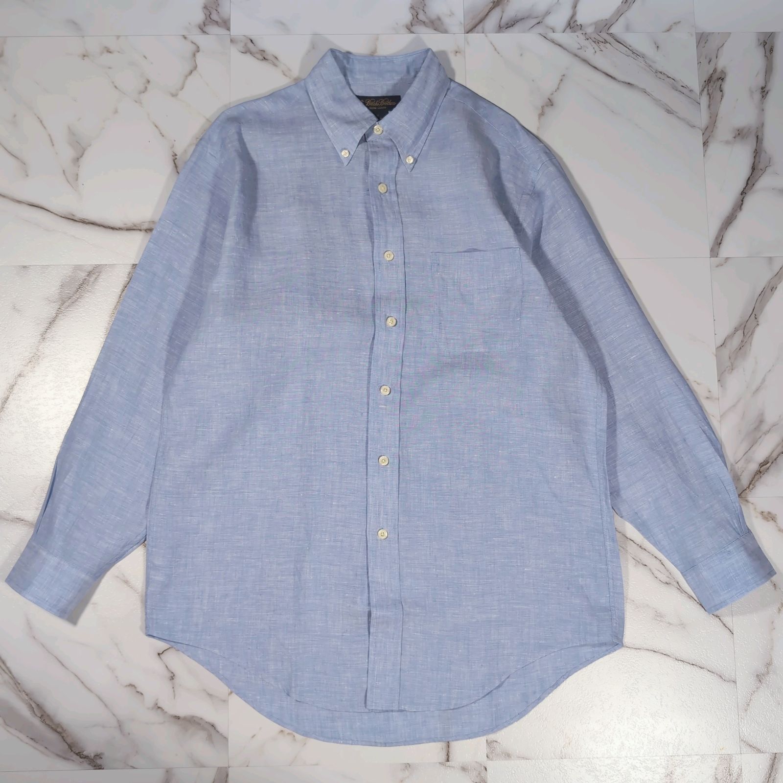 BrooksBrothers IRISH LINEN BD L/S SHIRT M ライトブルー