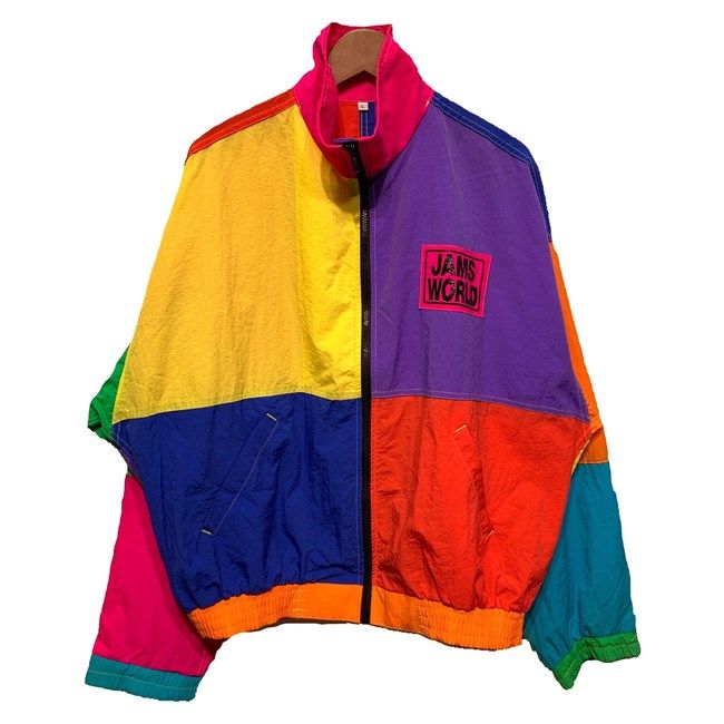 【中古】　JAMS WORLD　ナイロンジャケット　90s vintage　90年代　アウター　ハイネック　フルジップ　クレイジーパターン　両面プリント　ブランドロゴ　ホノルルマラソン　USA製　古着　/1952