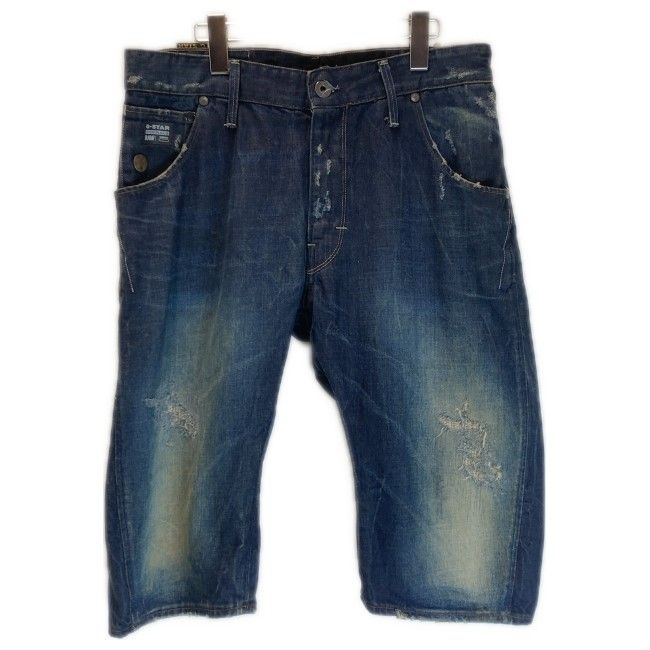【中古】　G-STAR RAW　ハーフパンツ　短パン　デニム　ジップフライ　ダメージ加工　イタリア製　古着　/1581
