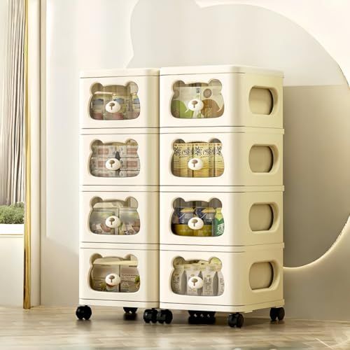 収納ボックス 引き出し キッズチェスト タンス 子供 おもちゃ 収納 キッズ棚 収納ワゴンカート かわいいくま型収納キャビネット おしゃれ 子供用 衣類収納 DIY組み合わせ 防塵防湿 移動式