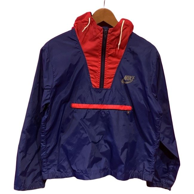 【中古】　NIKE　ナイロンジャンパー　70s-80s vintage　70年代-80年代　オレンジタブ　プルオーバー　アウター　ハーフジップ　フード　無地　ワンポイント　ブランドロゴ　スウッシュ　プリント　スポーツ　古着　/1591