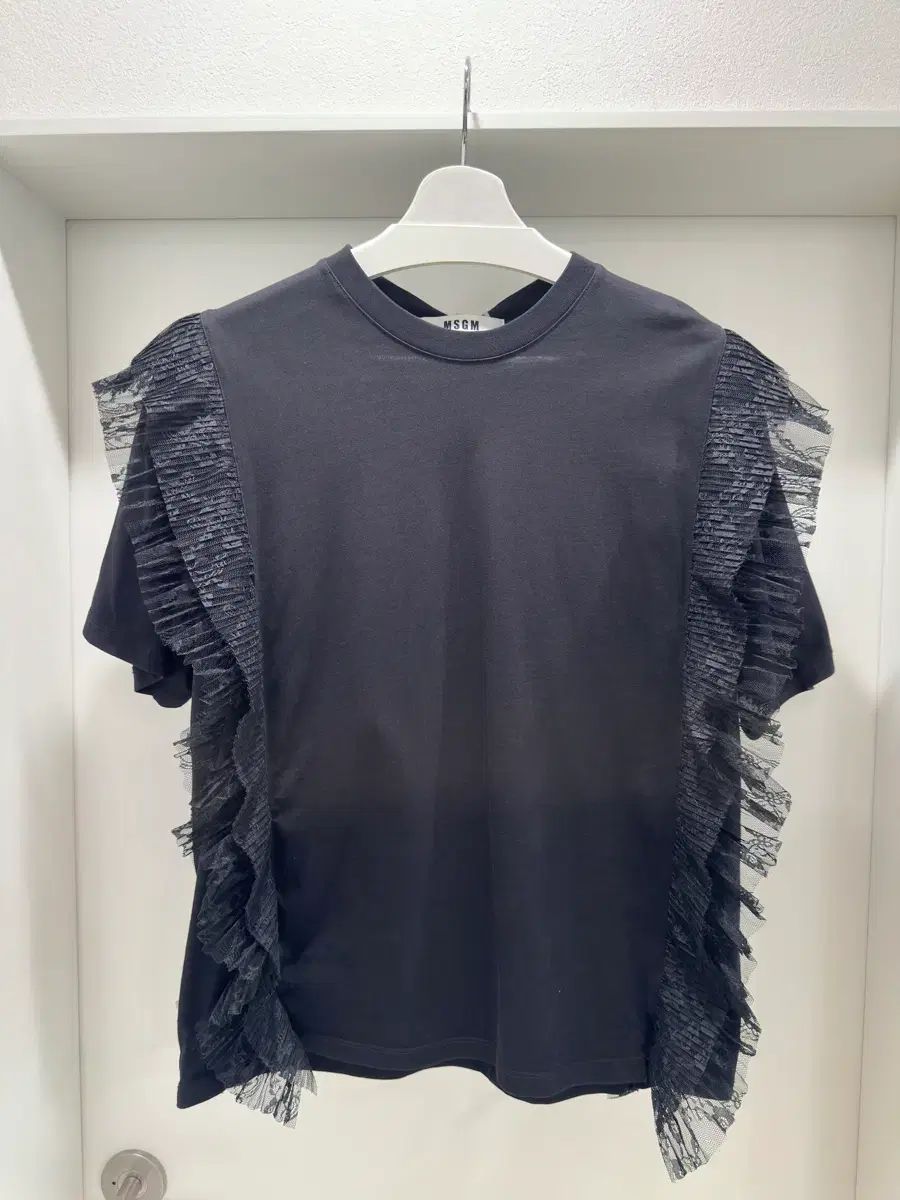 MSGM レイ フリル 半袖 Tシャツ ブラック