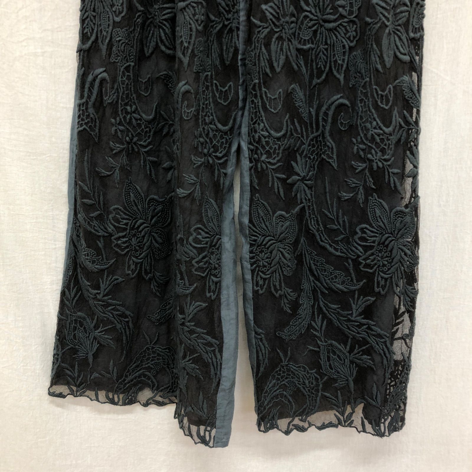 AMERI MEDI EMBROIDERY TULLE PANTS シアーワイドパンツ グレー M 
