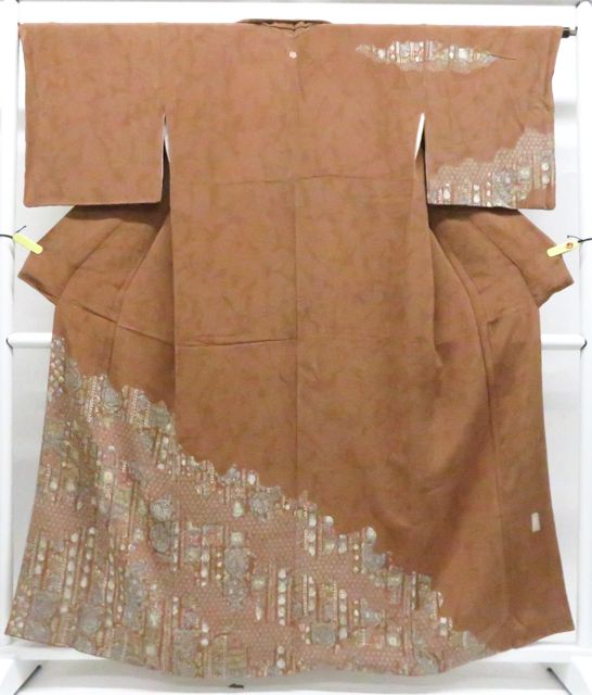 【京松】訪問着 昭和レトロ 作家物 落款入り ちりめん正絹 着物 身丈約160.5cm 裄丈約66.5cm kyo8z04-846
