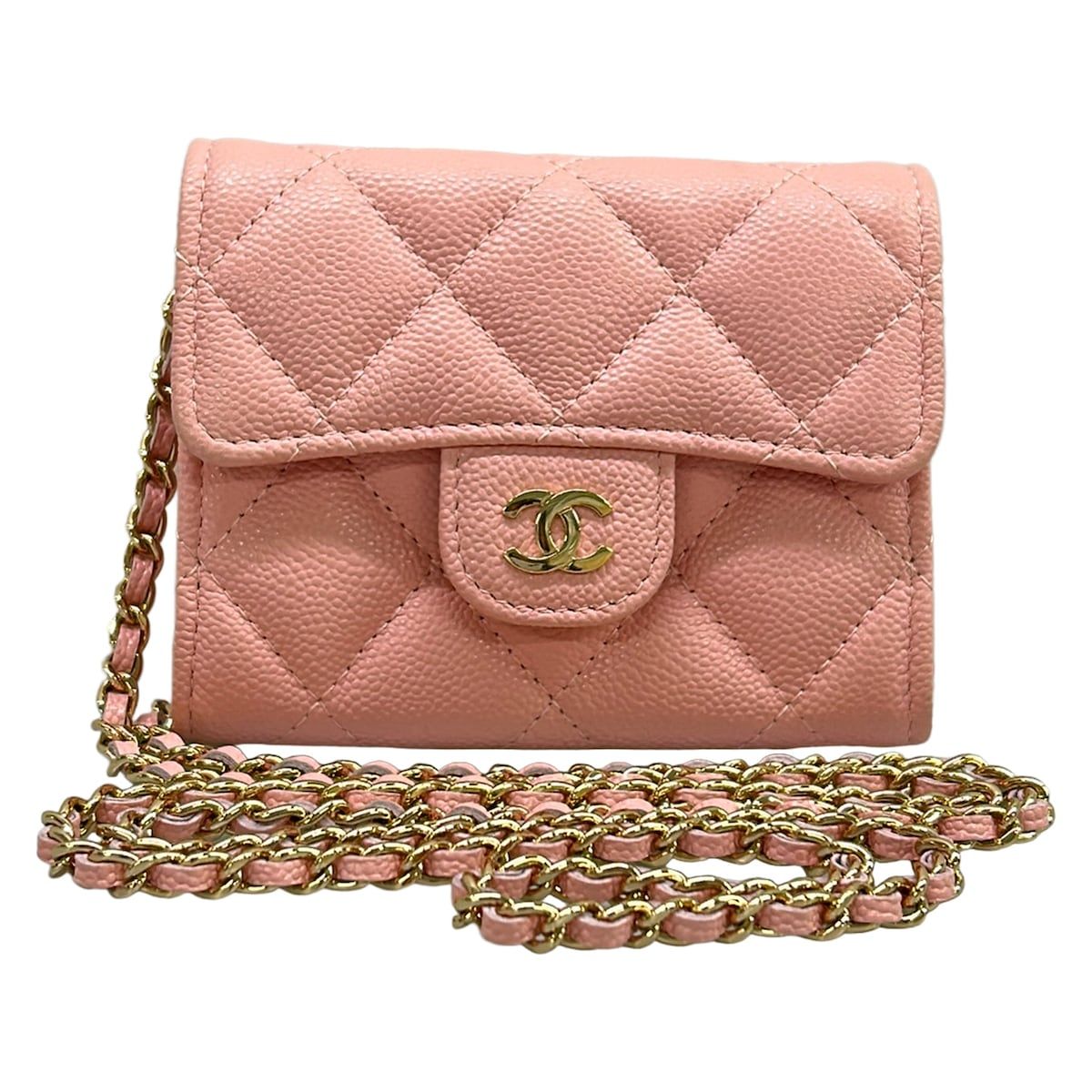 CHANEL(シャネル) 財布美品 クラシックミニチェーンウォレット/マトラッセ AP0238 ライトピンク チェーンウォレット/ゴールド金具