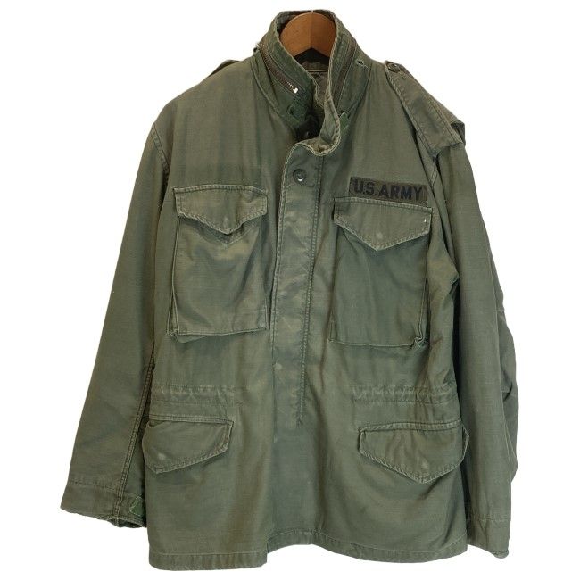 【中古】　フィールドジャケット　M-65　ミリタリージャケット　アウター　ハイネック　フルジップ　フード収納可能　無地　エポーレット　古着　/0147