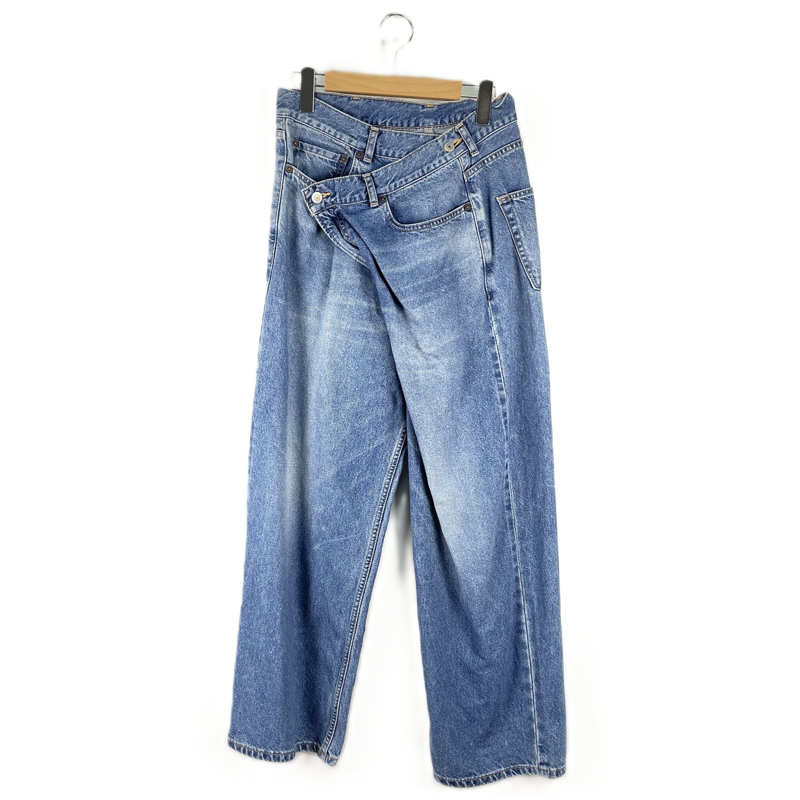 BEAUTY&YOUTH　UNITED　ARROWS　ビューティー＆ユース　ユナイテッドアローズ　1614-699-6366　ダメージラップワイドデニムパンツ　Sサイズ　インディゴ