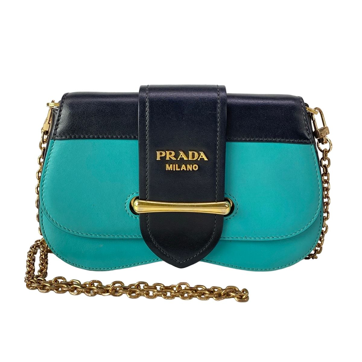 PRADA(プラダ) ショルダーバッグ シドニー 黒×グリーン チェーン 
