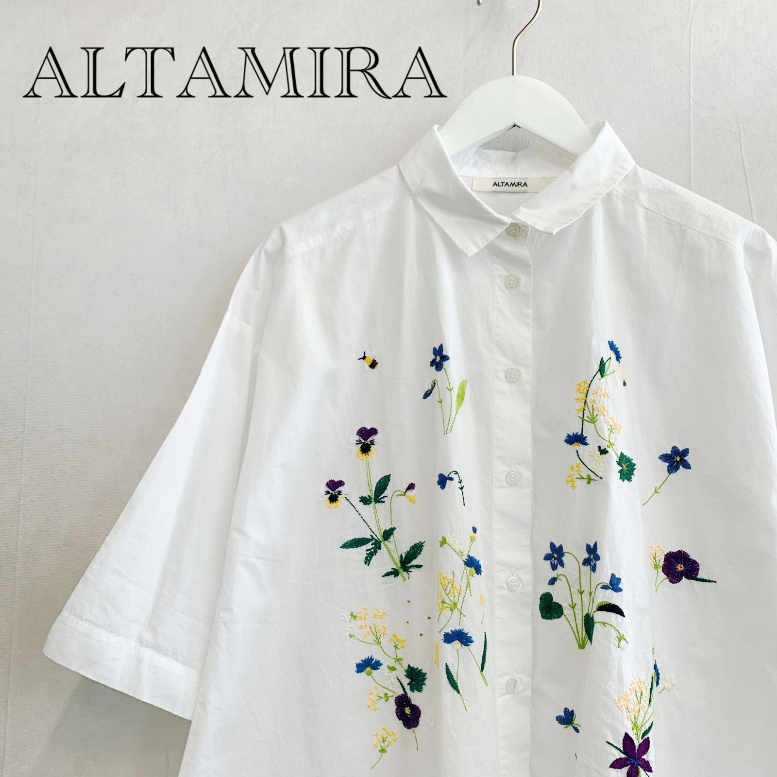 ALTAMIRA アルタミラ ボタニカル刺繍 ゆったりブラウス コットン100％ インド製 ホワイト レディース ファッション _218021