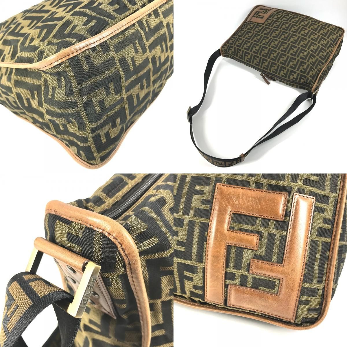 FENDI フェンディ ショルダーバッグ ズッカ ロゴ レザー/キャンバス 