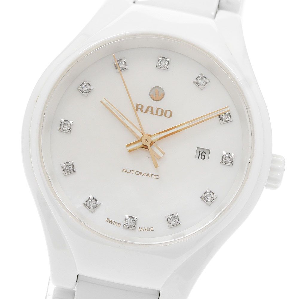 ラドー RADO R27244902/561.0244.3 トゥルー 12Pダイヤ デイト ホワイトシェル文字盤 自動巻き レディース 良品 箱付き_957688