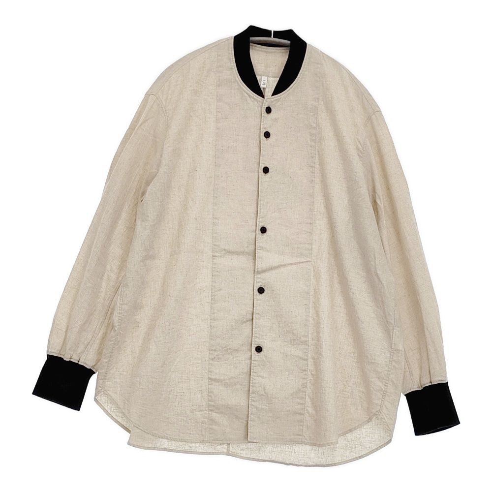 FIR MUM コットンリネンシーチングリブシャツ XS 定価27500円 FR0102SF 長袖シャツ ベージュ ブラック レディース フィルマム【中古】6-0428M♪