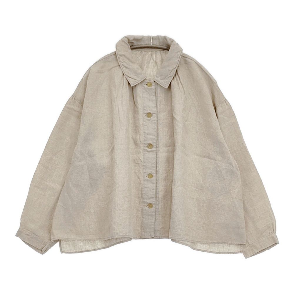 nest Robe リネンショートブラウス 定価24200円 01253-1138 ワイド ブラウス シャツ 25AW ベージュ レディース ネストローブ【中古】6-0428M♪
