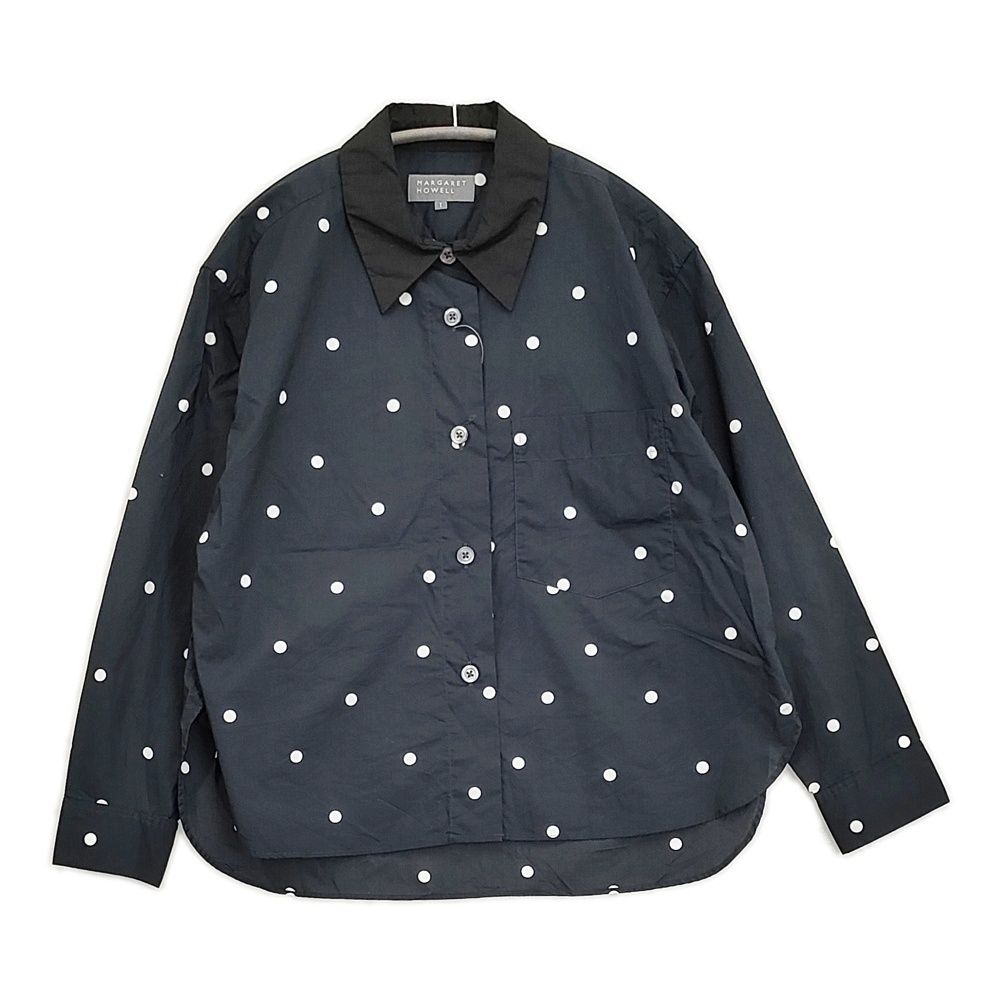 MARGARET HOWELL SHEER COTTON POPLIN サイズ1 定価37400円 578-5153004 ドット 長袖シャツ 25SS Dネイビー レディース マーガレットハウエル【中古】6-0428M♪