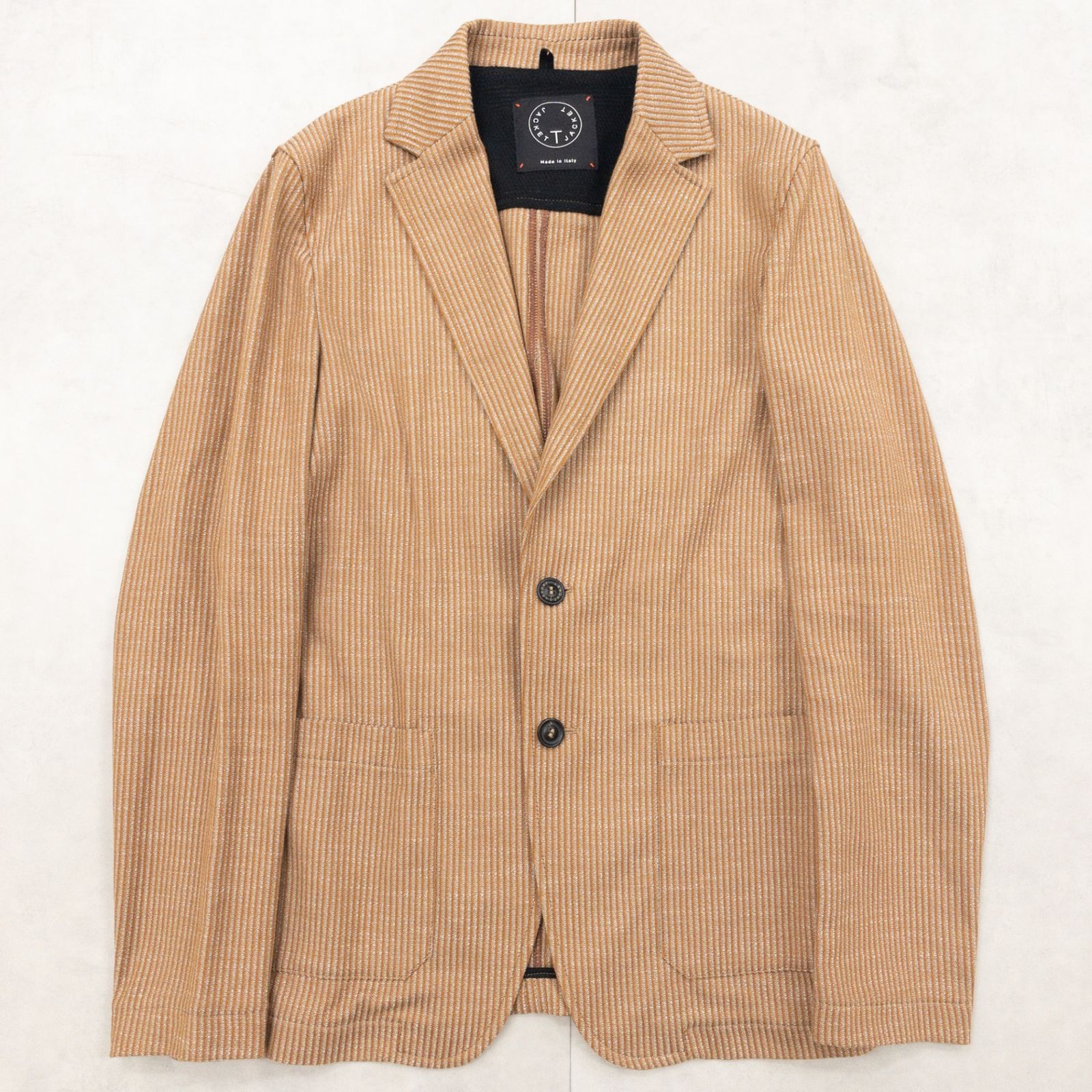 T-JACKET ティージャケット テーラードジャケット ストライプ コットン ポリウレタン ブラウン イタリア製 メンズ S b01316