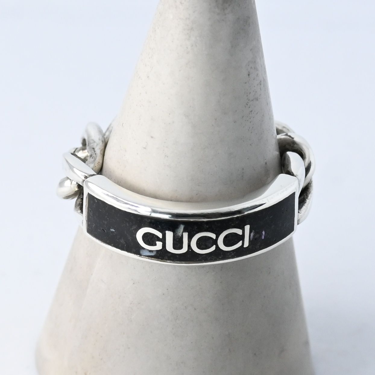 【お値下げ】GUCCI Ag925 ゴルメット チェーン リング 研磨済】GUCCI ゴルメット チェーン リング 22号 ブラック 指輪 Ag925