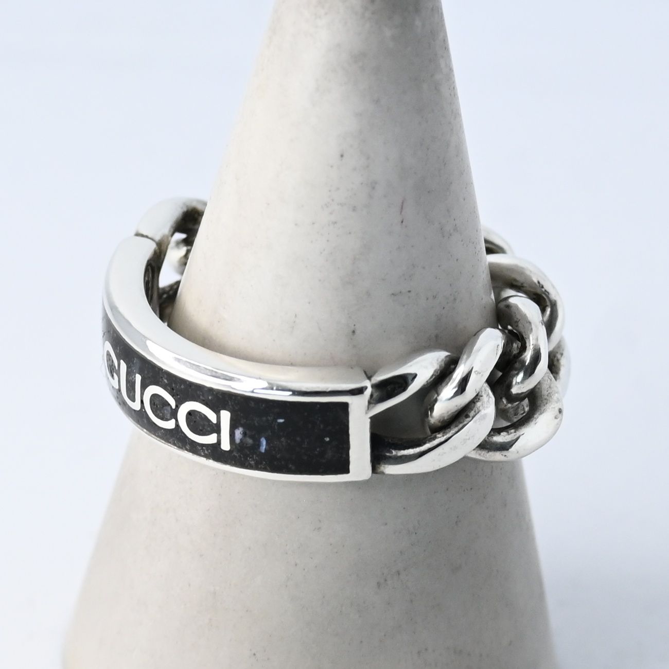 研磨済】GUCCI ゴルメット チェーン リング 22号 ブラック 指輪 Ag925