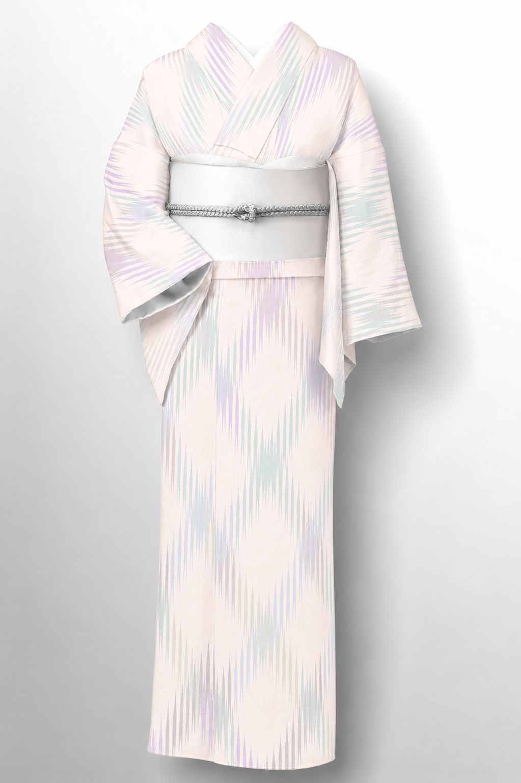 別織最上上布着尺【単衣・夏】【本場米沢　工房佳粋庵】「彩経絣・灰桜色」未使用・未仕立て品