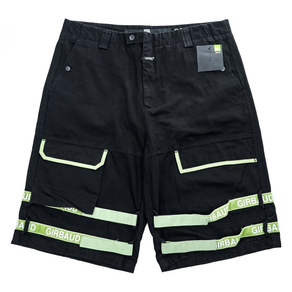 MARITHE + FRANCOIS GIRBAUD 00年代 シャトルショーツ ショートパンツ XL ブラック Taped Para Shuttle Short バギー カーゴ リーフグリーン テープ 8DP27N 未使用品