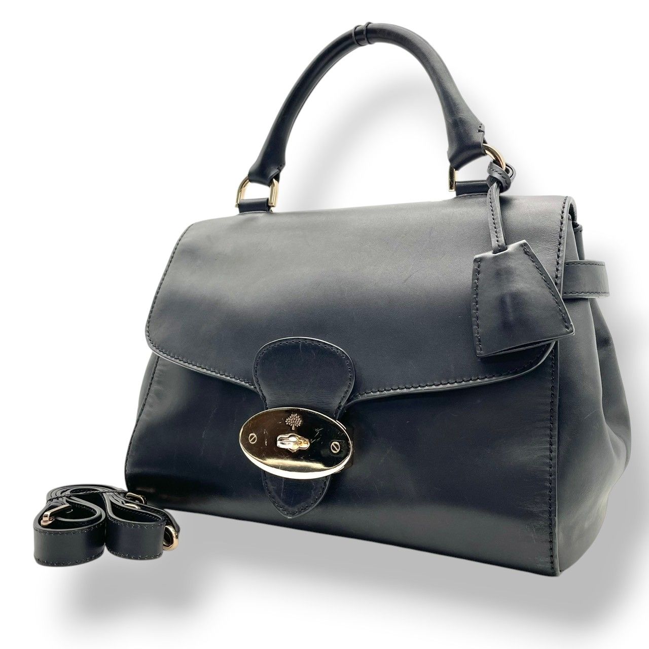【美品】マルベリー Mulberry ハンドバッグ ショルダーバッグ 2WAY テイラー ポストマンズロック 本革 レザー ブラック 黒 ゴールド金具 斜め掛け可 ビンテージ クラシック エレガント 上品 お出かけ 通勤 通学 冠婚葬祭 フォーマル S66