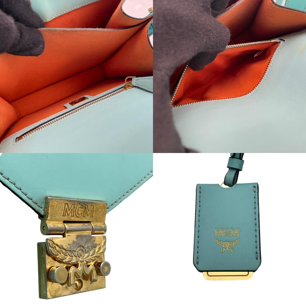 エムシーエム MCM ショルダーバッグ 斜め掛け可 レザー 本革 水色 