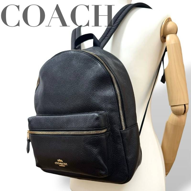 ☆★美品★COACH　コーチ★リュック　バックパック　ブラック　レザー　シボレザー　ゴールド金具　チャーム　ロゴ★♯2518