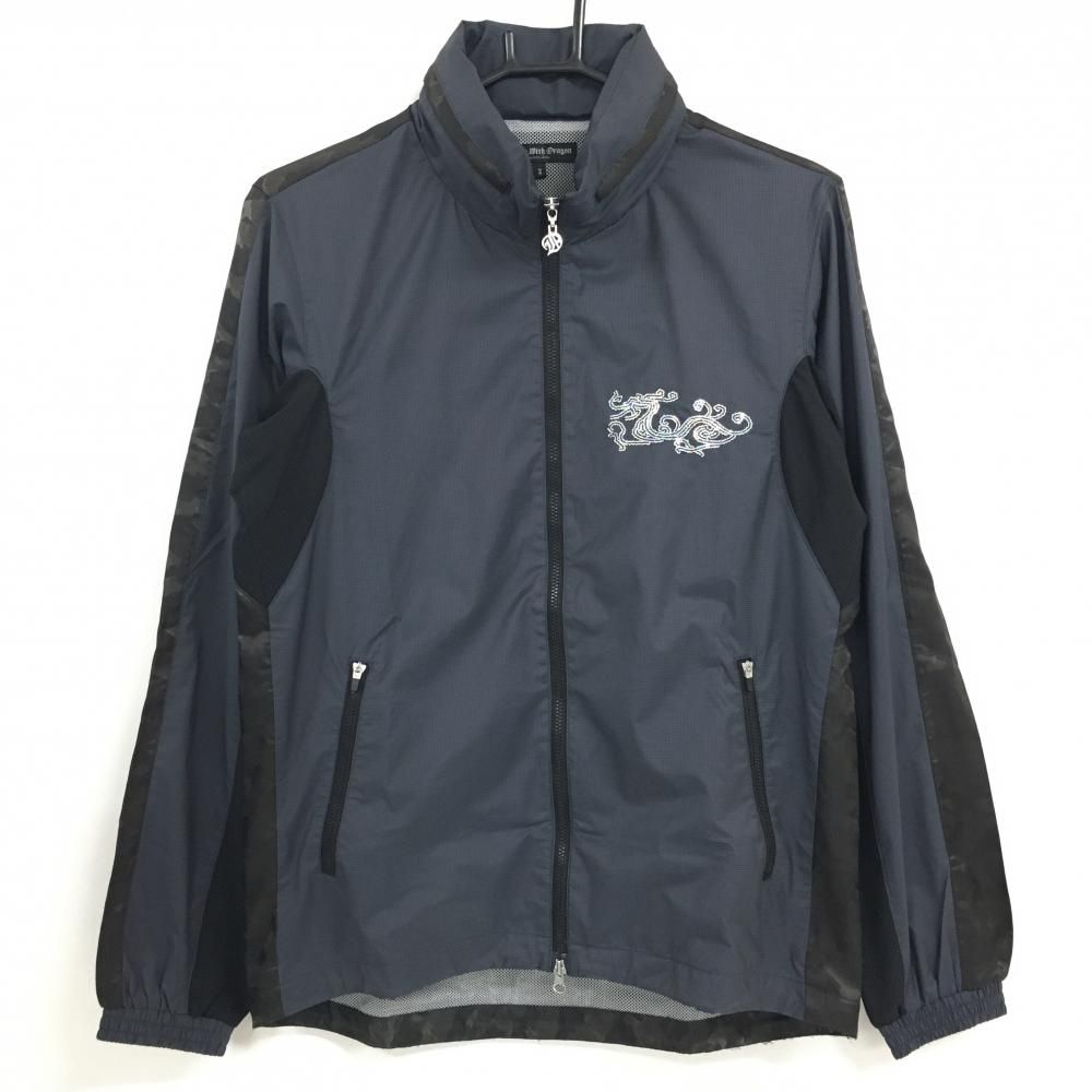 【美品】ダンスウィズドラゴン ジャケット ネイビー×黒 背面カモフラ柄地模様 フード収納可 メンズ 2(M) ゴルフウェア Dance With Dragon