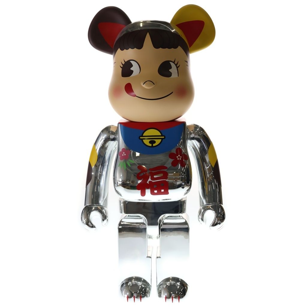 BE@RBRICK (ベアブリック) ×不二家 ペコちゃん 招き猫 福銀メッキ 1000% フィギュア 人形 シルバー 箱