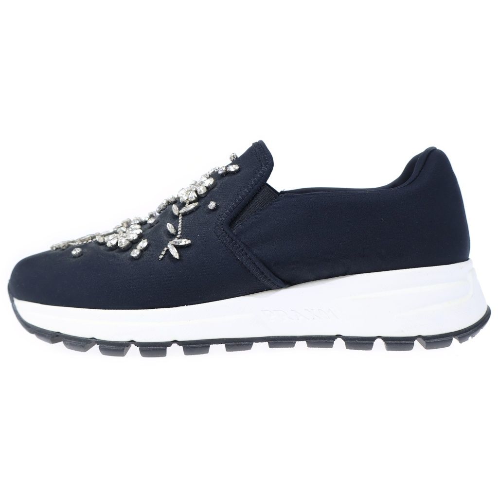 PRADA (プラダ) PRAX01 ビジュー装飾 ローカット スリッポン シューズ ブラック レディース
