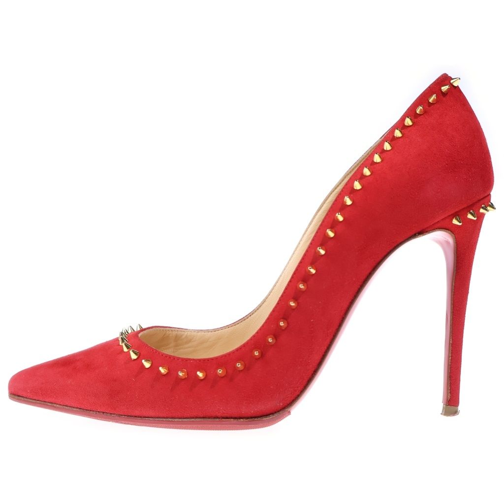 CHRISTIAN LOUBOUTIN (クリスチャンルブタン) スパイクスタッズ スエードレザー ヒール パンプス シューズ レッド レディース