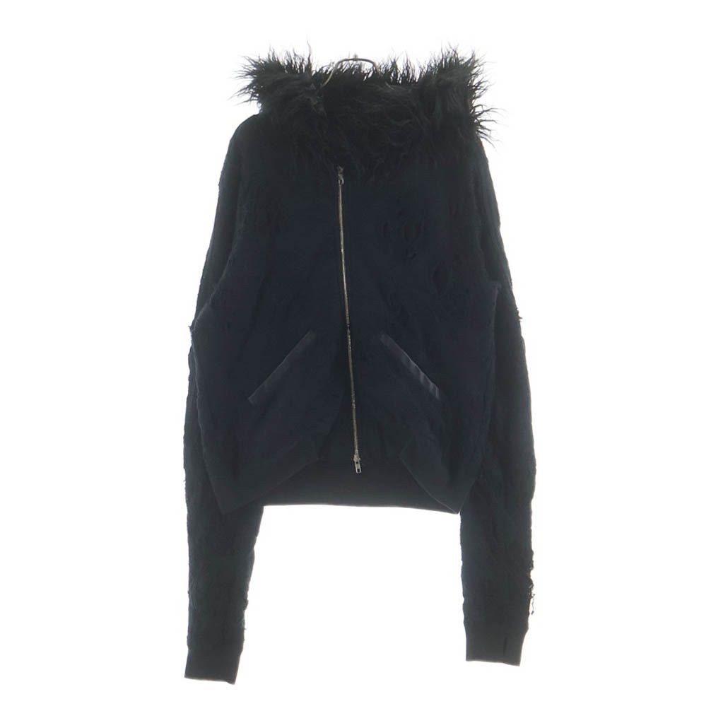FILTH (フィルス) 25AW DESTROY ZIP UP BLK デストロイ フーディ ダメージ 加工 ファー ジップアップ パーカー サーマル裏地 ブラック