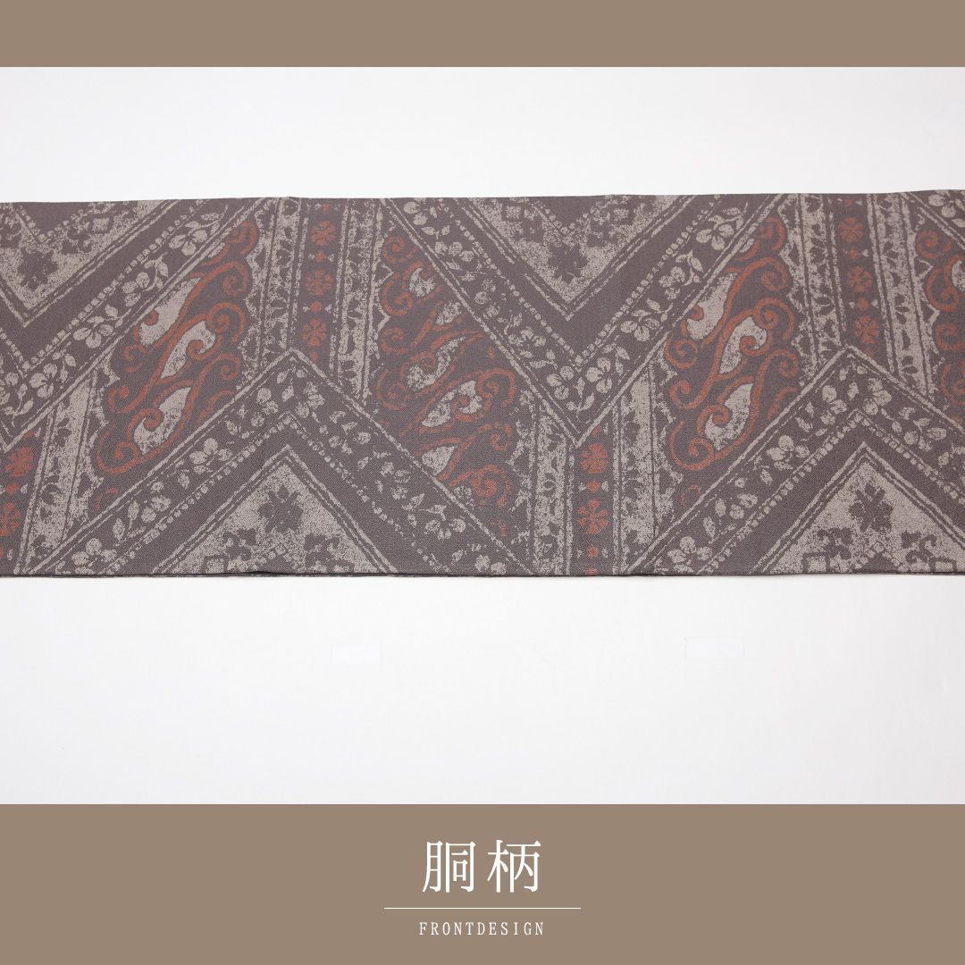 特価！袋帯 帯丈448cm 正絹 全通 カジュアル 更紗 紫系 1243-01243