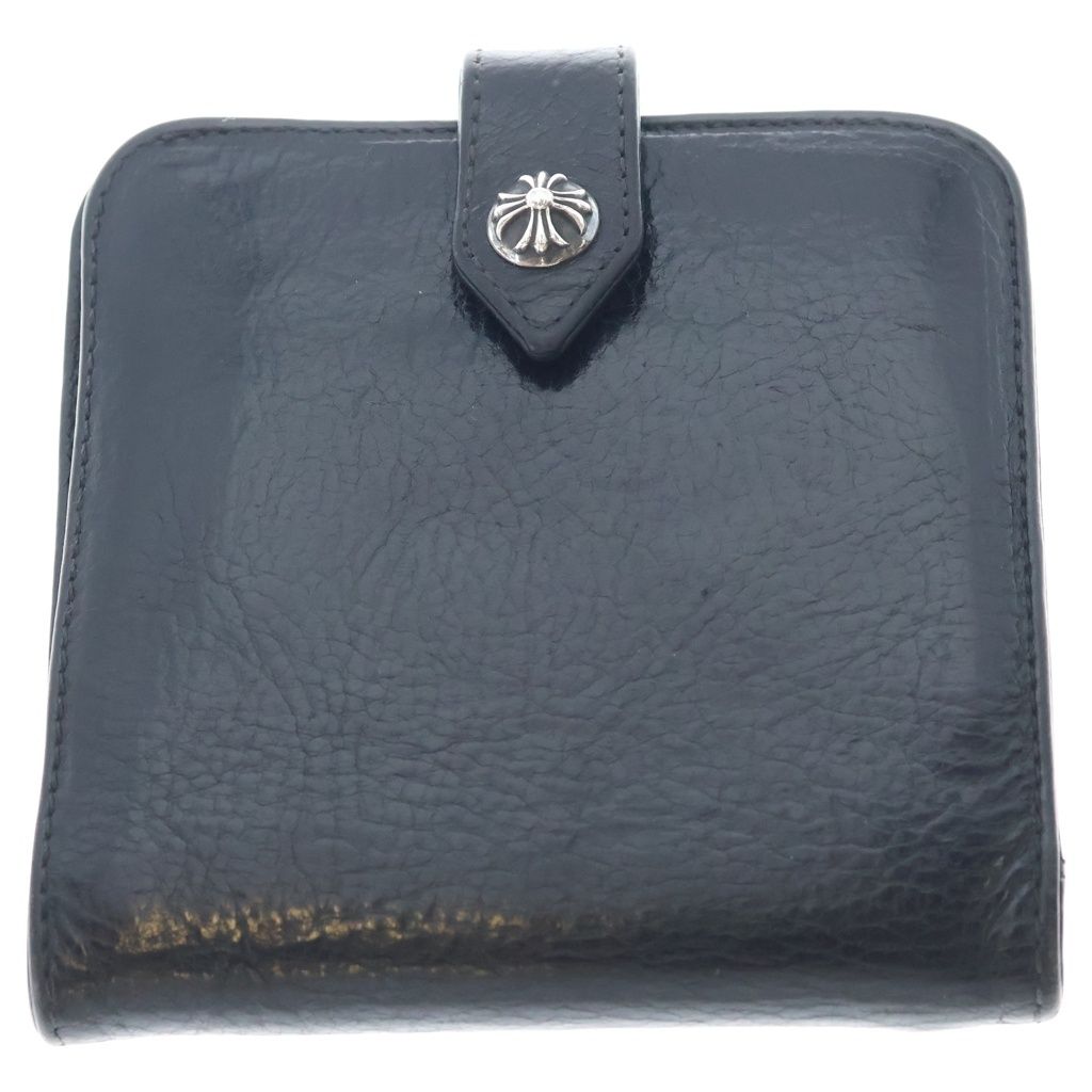 CHROME HEARTS (クロムハーツ) SQ BTN BILL スクエアボタンビル フラップボタン レザーウォレット 2つ折り財布 ブラック