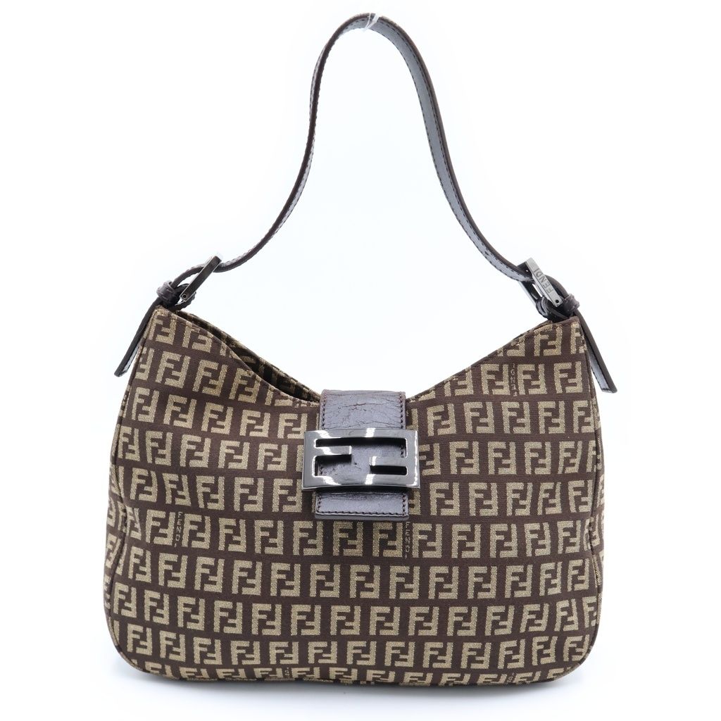 FENDI (フェンディ) ズッキーノ マンマバケット ワンショルダーバッグ ハンドバッグ ブラウン キャンバス×レザー 8BR036 シルバー金具