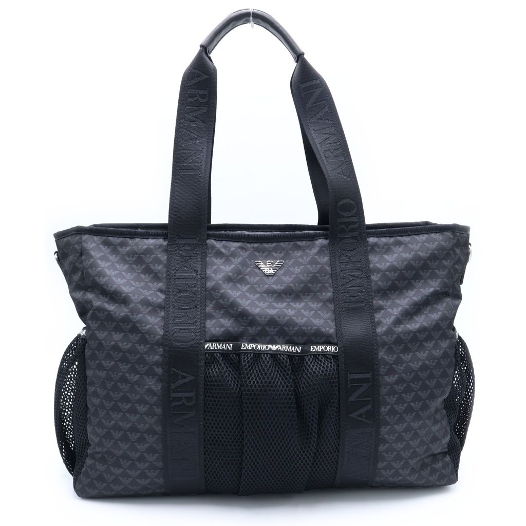 ARMANI (アルマーニ) ナイロン 総柄 2WAY トートバッグ ブラック