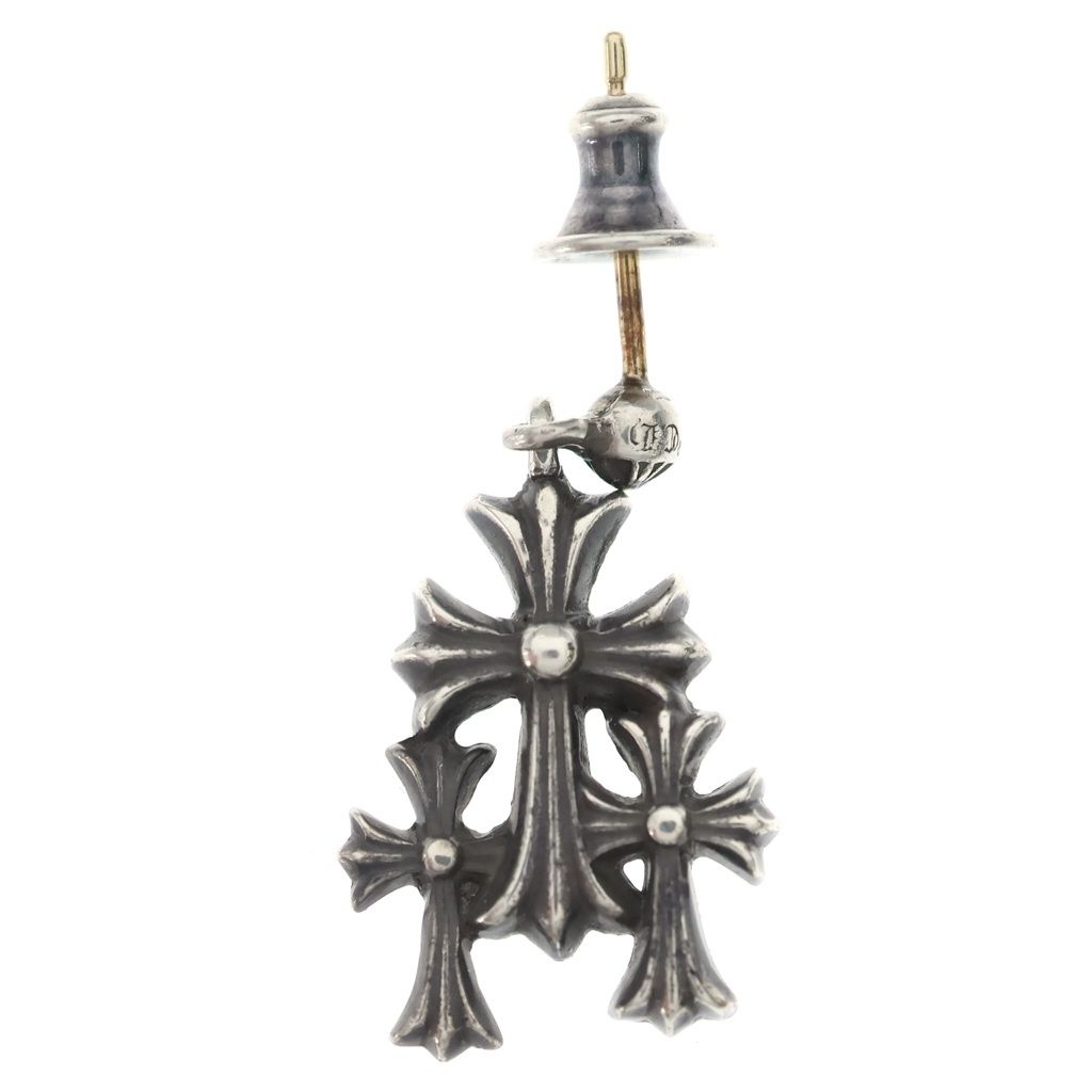 CHROME HEARTS (クロムハーツ) 3CH CROSS DROP トリプルクロス 3クロス ドロップピアス シルバー BCA089