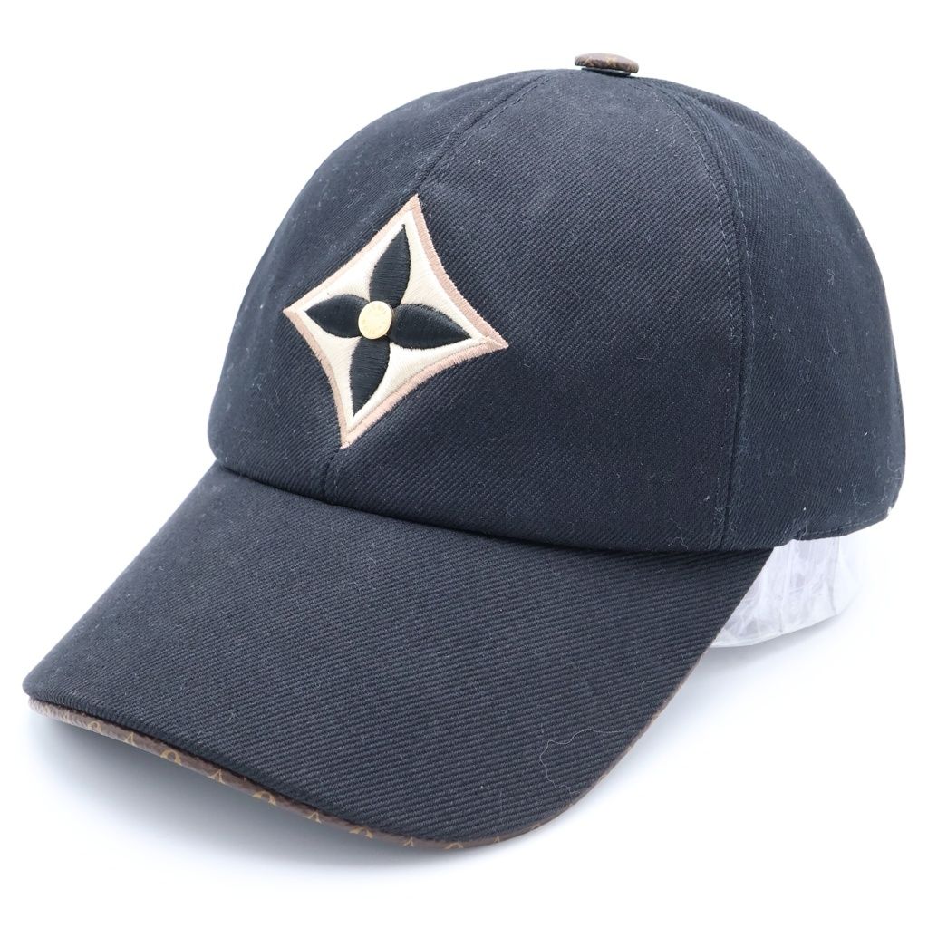 LOUIS VUITTON (ルイヴィトン) キャップ LV デー コットン シルク レザー ベースボールキャップ 帽子 ブラック M77806 AL3232