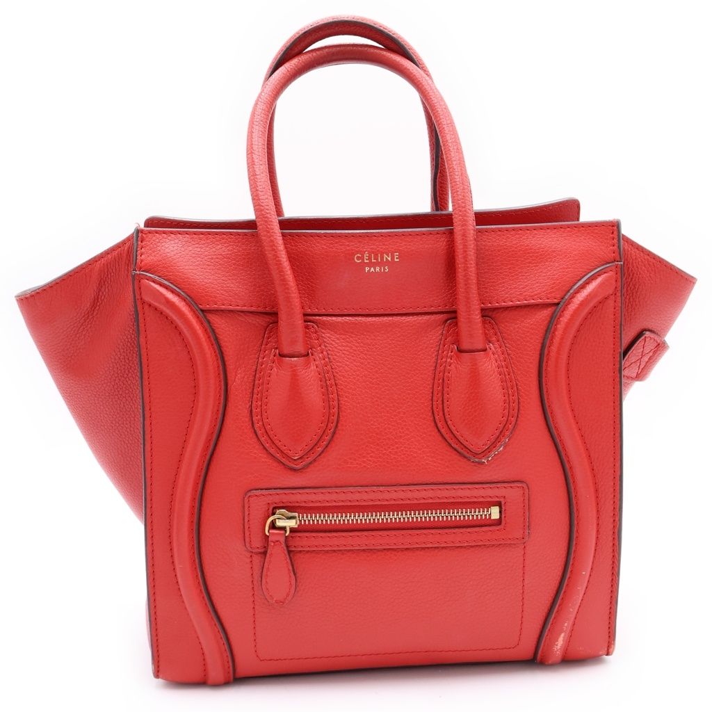 CELINE (セリーヌ) ラゲージ マイクロショッパー ハンドバッグ レッド レザー ゴールド金具