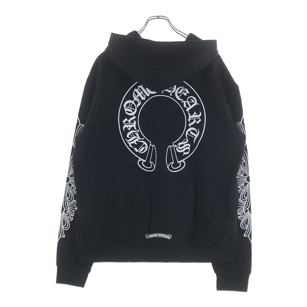 CHROME HEARTS (クロムハーツ) SWTSHRT PLVR 袖フローラルバックホースシュープリント プルオーバースウェットパーカー フーディ ブラック