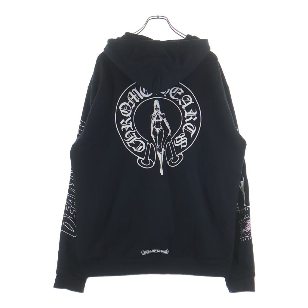 CHROME HEARTS (クロムハーツ) 25AW ×DEADLLY DOLL Vine Dagger Horseshoe Print Zip Up Hoodie デッドリードール ヴァインダガー ホースシュープリント ジップアップパーカー ブラック