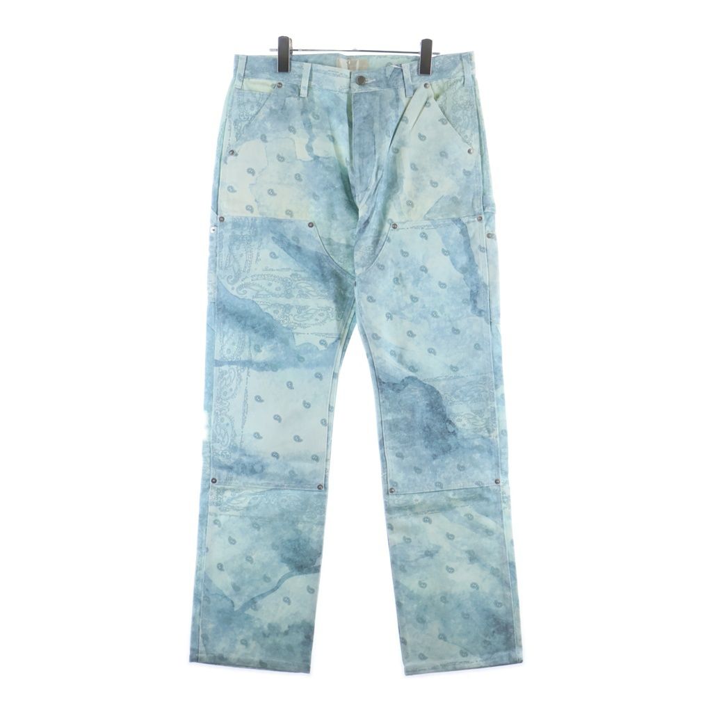 THE WORLD IS YOURS (ザ ワールド イズ ユアーズ) Paisley Pants ペイズリー総柄ダブルニーワークパンツ カーペンターパンツ ブルー 3AW21-CL-WPPA-MA