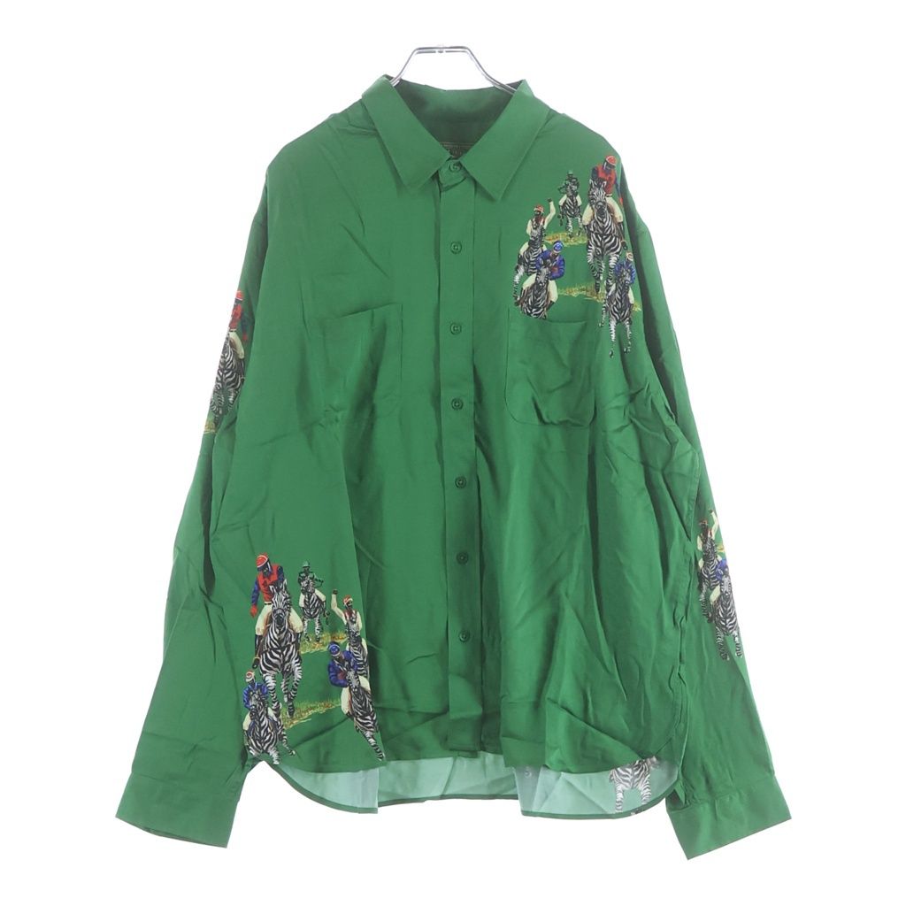 DENIM TEARS (デニムティアーズ) Jockey Riders Button Up ジョッキーライダースロゴ 長袖シャツ SS24WS0001 グリーン