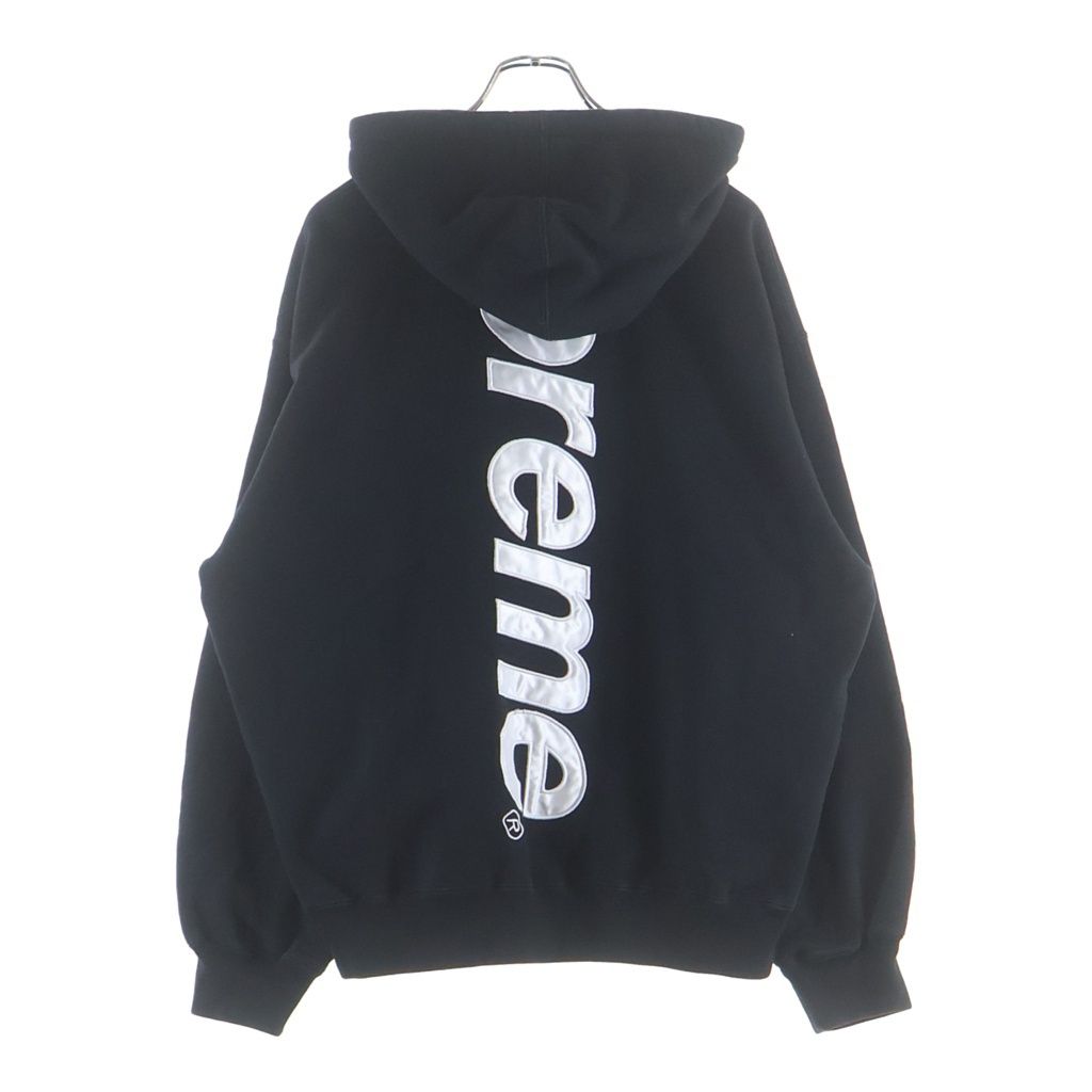 SUPREME (シュプリーム) 25AW Satin Applique Hooded Sweatshirt サテンアップリケフーディー スウェットシャツプルオーバーパーカー ブラック