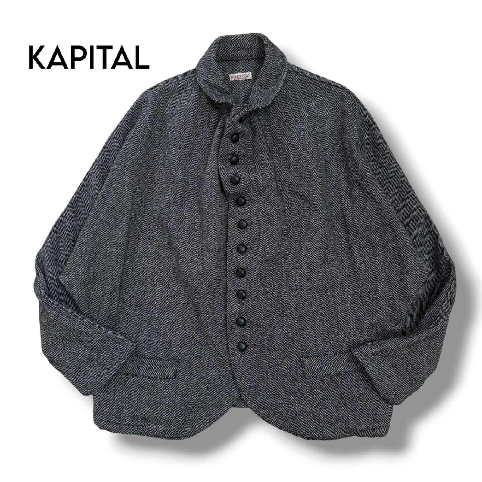 【KAPITAL】ヘリンボンカシミア混ツイード　ドルマンジャケット