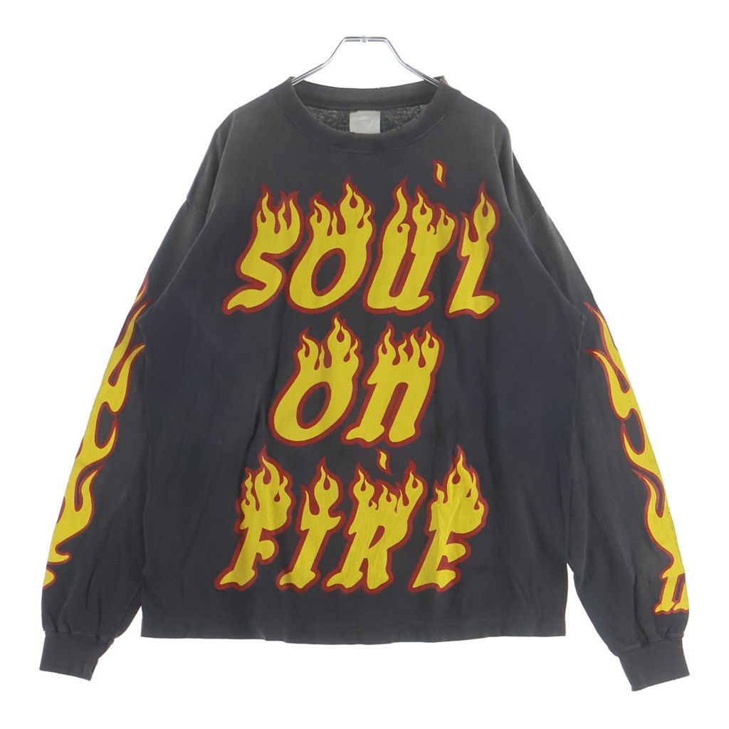 SAINT MICHAEL (セントマイケル) 24AW SOUL ON FIRE L/S TEE ソウルオンファイアー ロングスリーブTシャツ カットソー グレー SM-YS1-0000-012