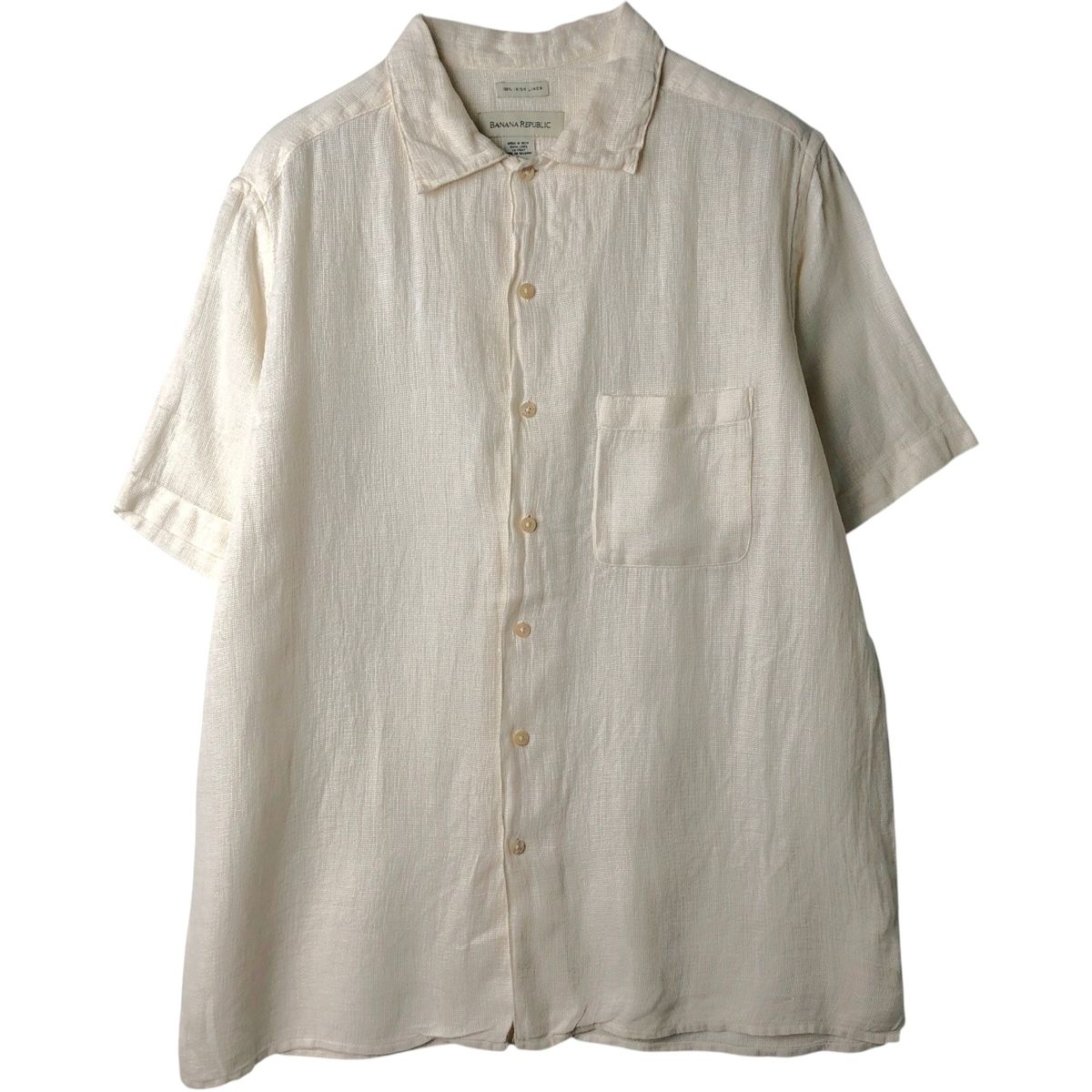 古着 バナナリパブリック BANANA REPUBLIC ワイドカラー 半袖 リネンシャツ ボックスシャツ メンズL相当/eaa641281